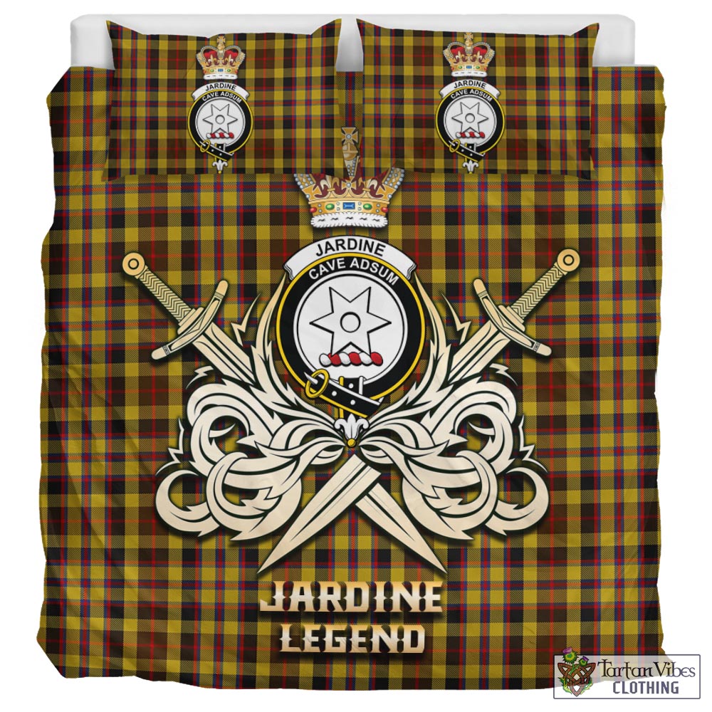 Tartan Vibes Clothing Jardine Tartan Bedding Set with Clan Crest and the Golden Sword of Courageous Legacy