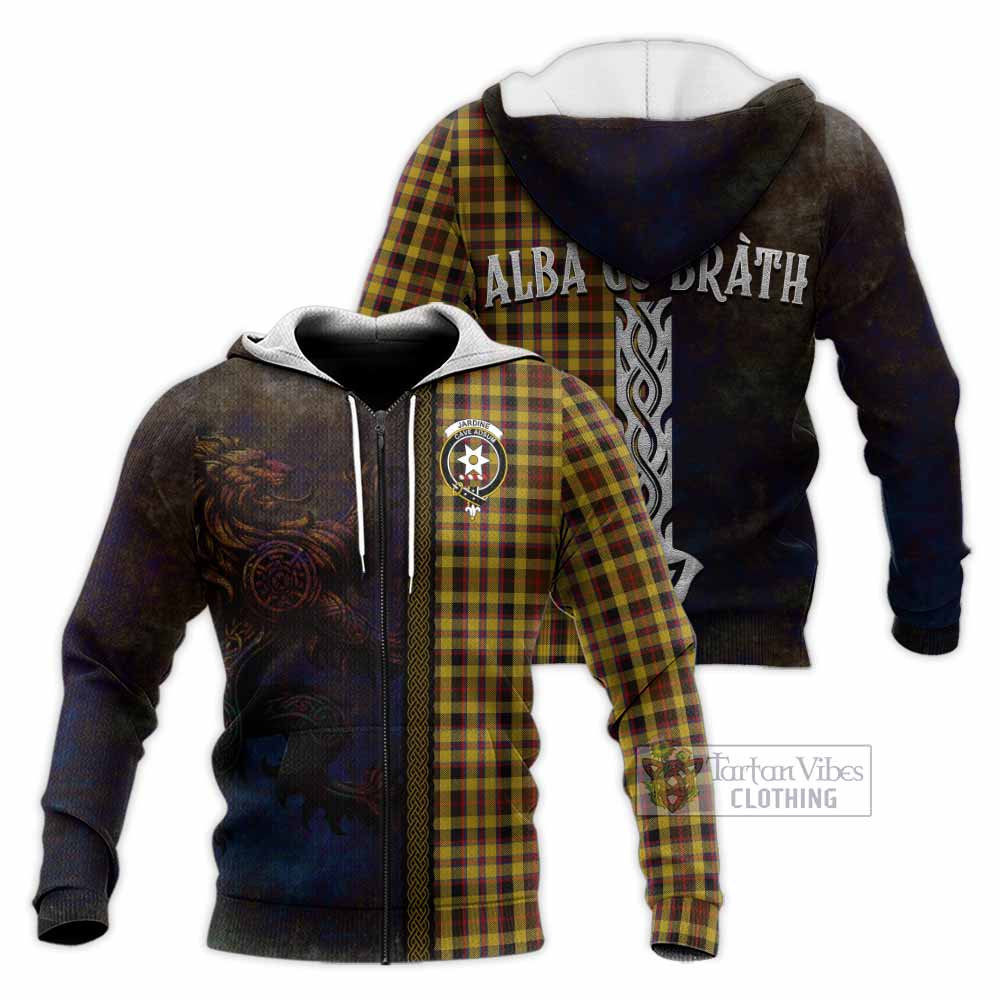 Tartan Vibes Clothing Jardine Tartan Family Crest Knitted Hoodie Alba Gu Brath Be Brave Lion Ancient Style