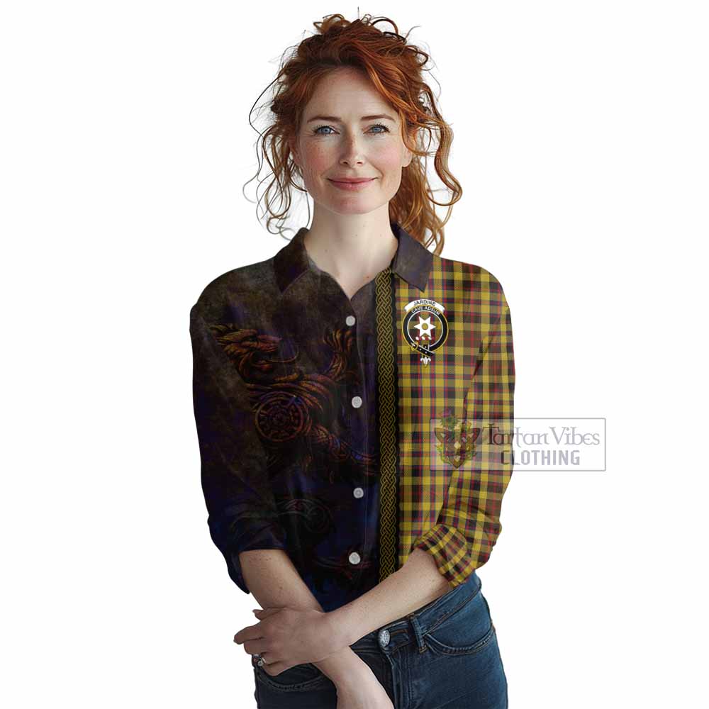 Tartan Vibes Clothing Jardine Tartan Family Crest Women's Casual Shirt Alba Gu Brath Be Brave Lion Ancient Style