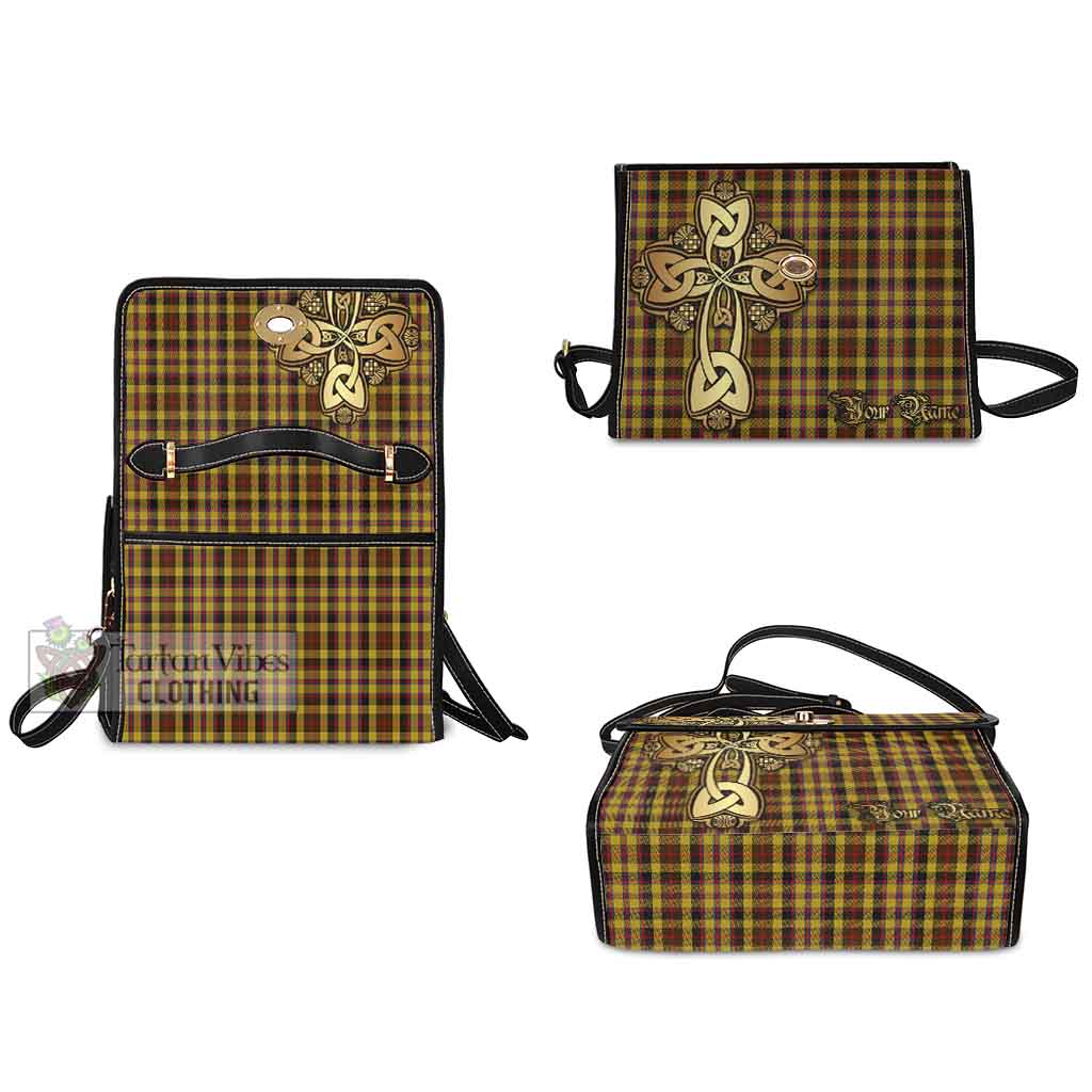 Tartan Vibes Clothing Jardine Tartan Waterproof Canvas Bag Golden Thistle Celtic Cross Style