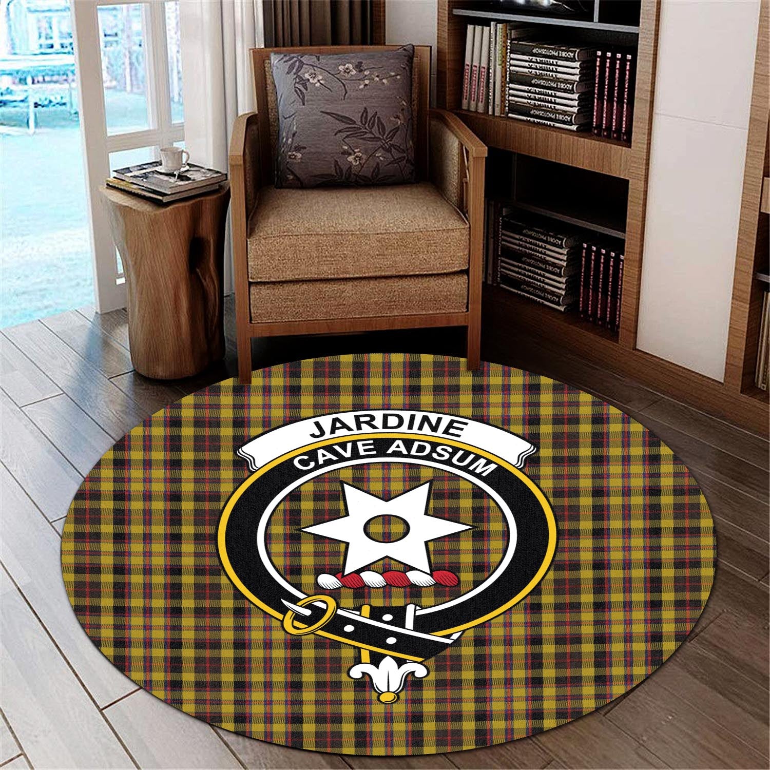 Jardine Tartan Round Rug with Family Crest - Tartan Vibes Clothing