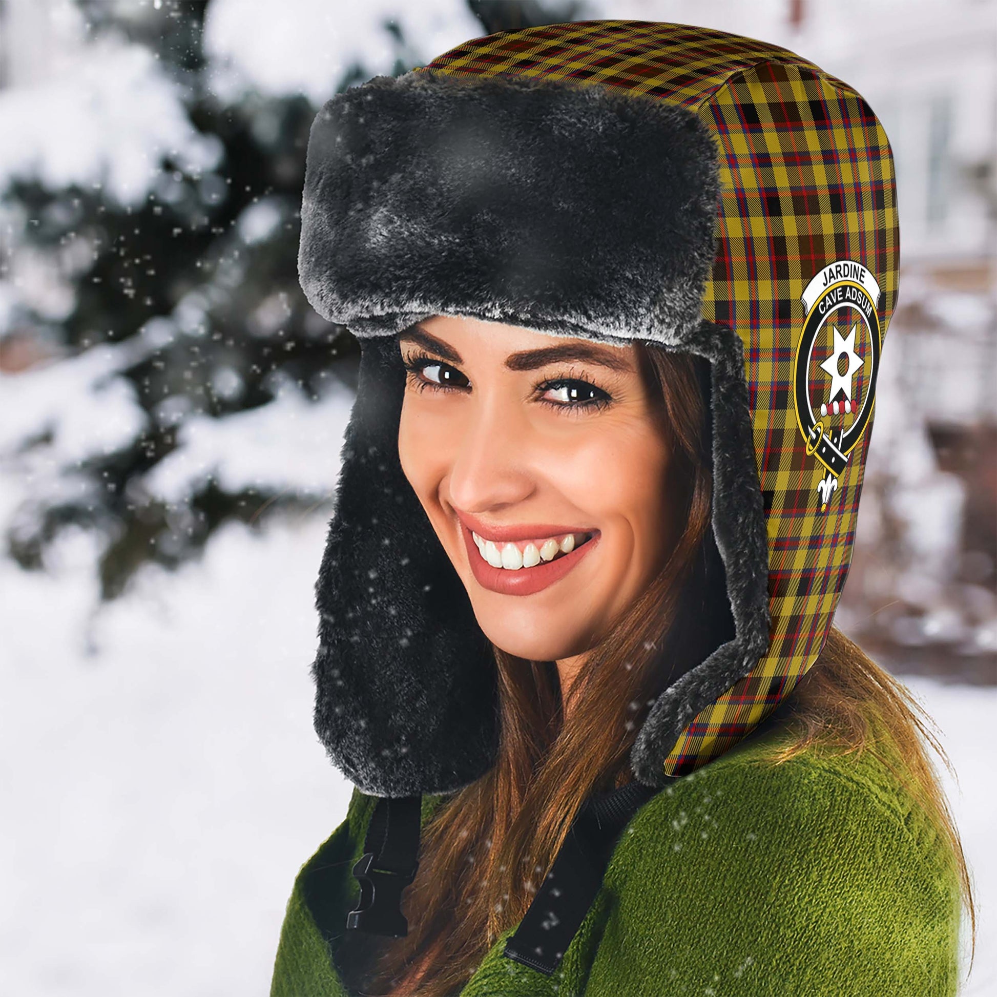 Jardine Tartan Winter Trapper Hat with Family Crest - Tartan Vibes Clothing