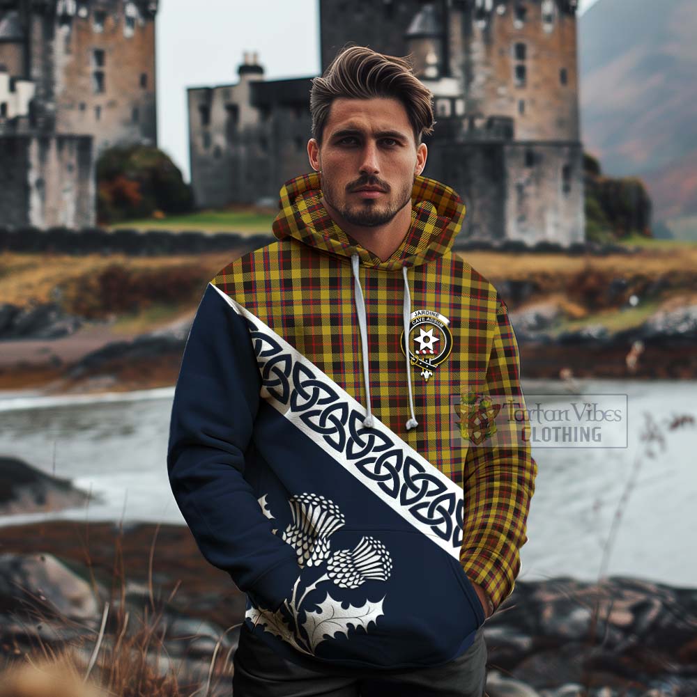 Jardine Tartan Cotton Hoodie Featuring Thistle and Scotland Map - Tartan Vibes Clothing