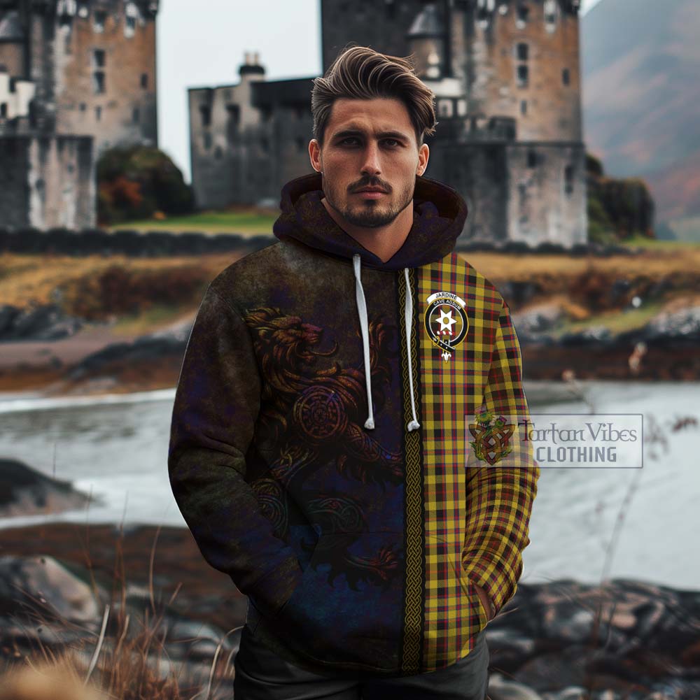 Tartan Vibes Clothing Jardine Tartan Family Crest Cotton Hoodie Alba Gu Brath Be Brave Lion Ancient Style