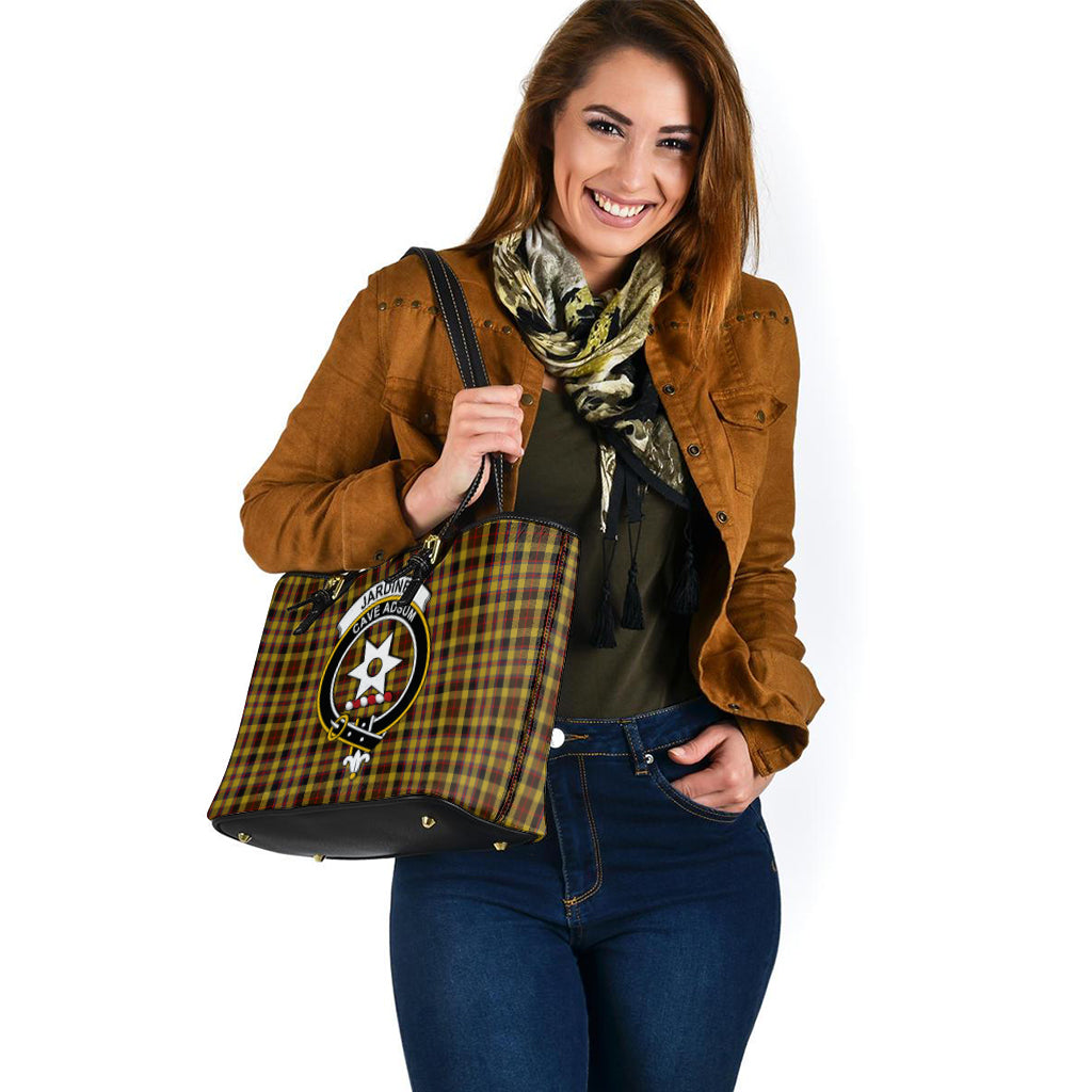 Jardine Tartan Leather Tote Bag with Family Crest - Tartan Vibes Clothing