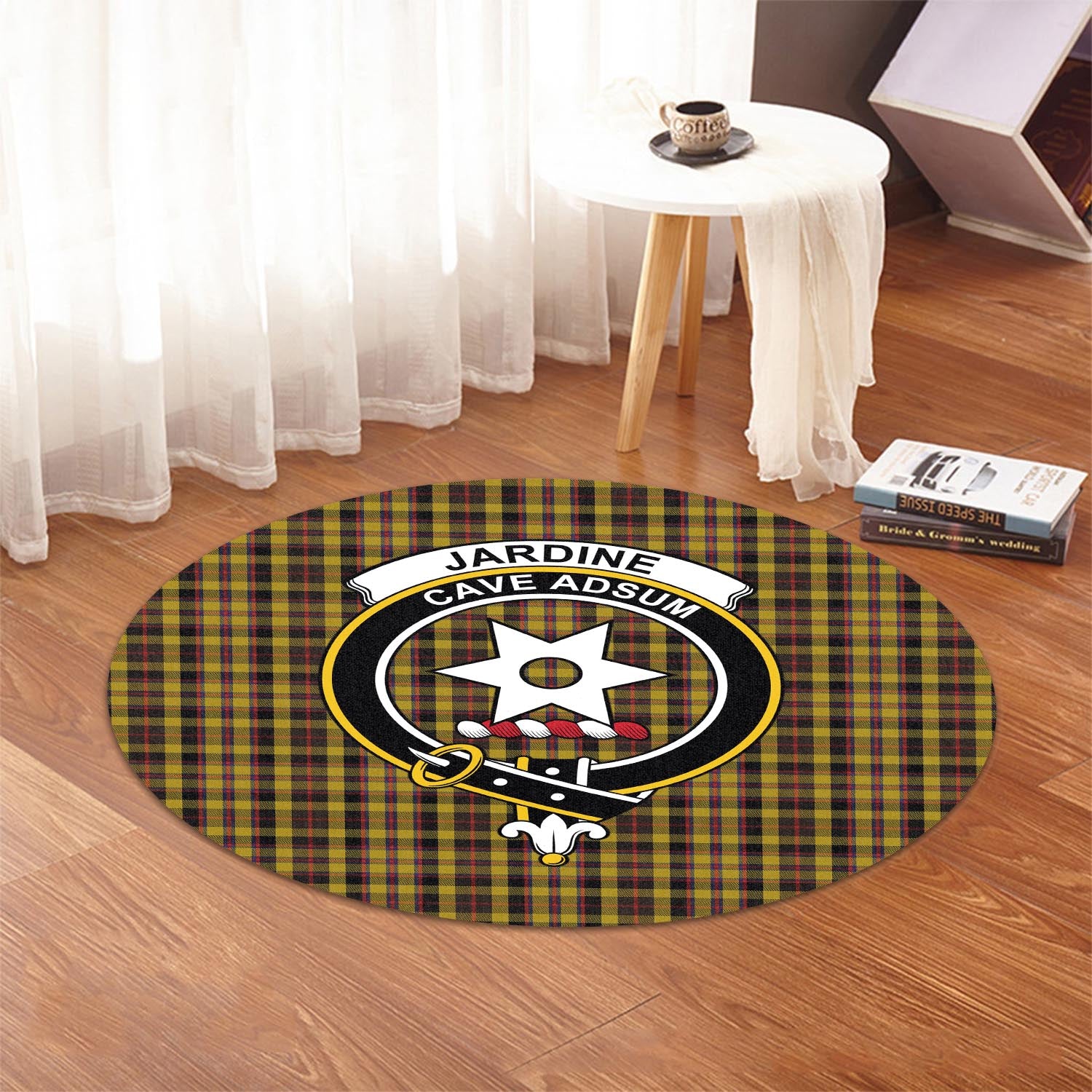 Jardine Tartan Round Rug with Family Crest - Tartan Vibes Clothing