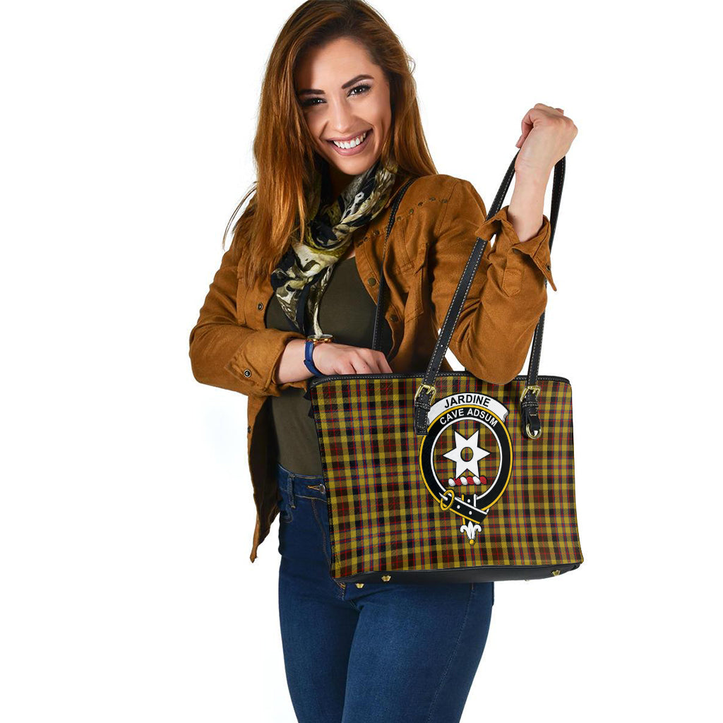 Jardine Tartan Leather Tote Bag with Family Crest - Tartan Vibes Clothing