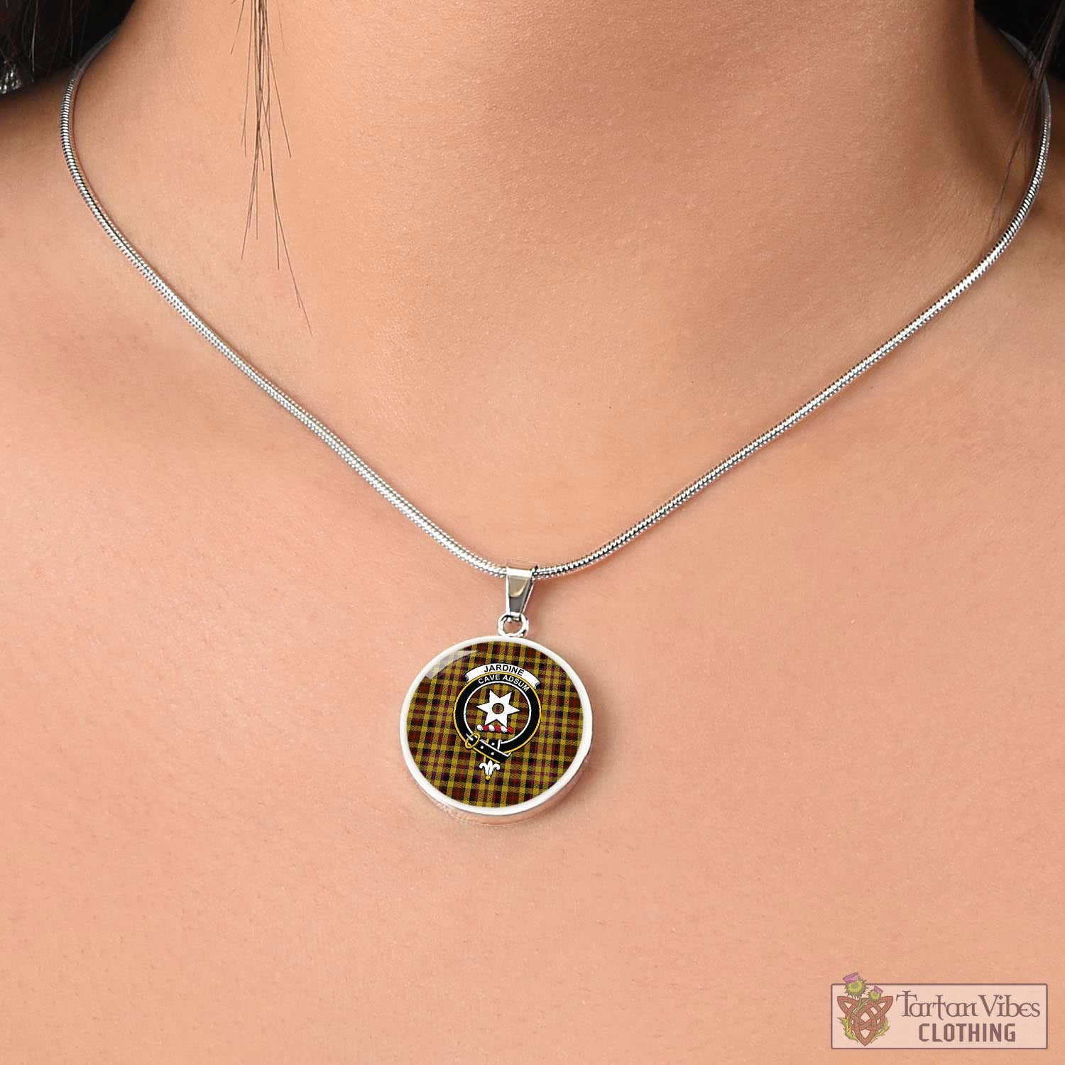 Jardine Tartan Circle Necklace with Family Crest - Tartan Vibes Clothing