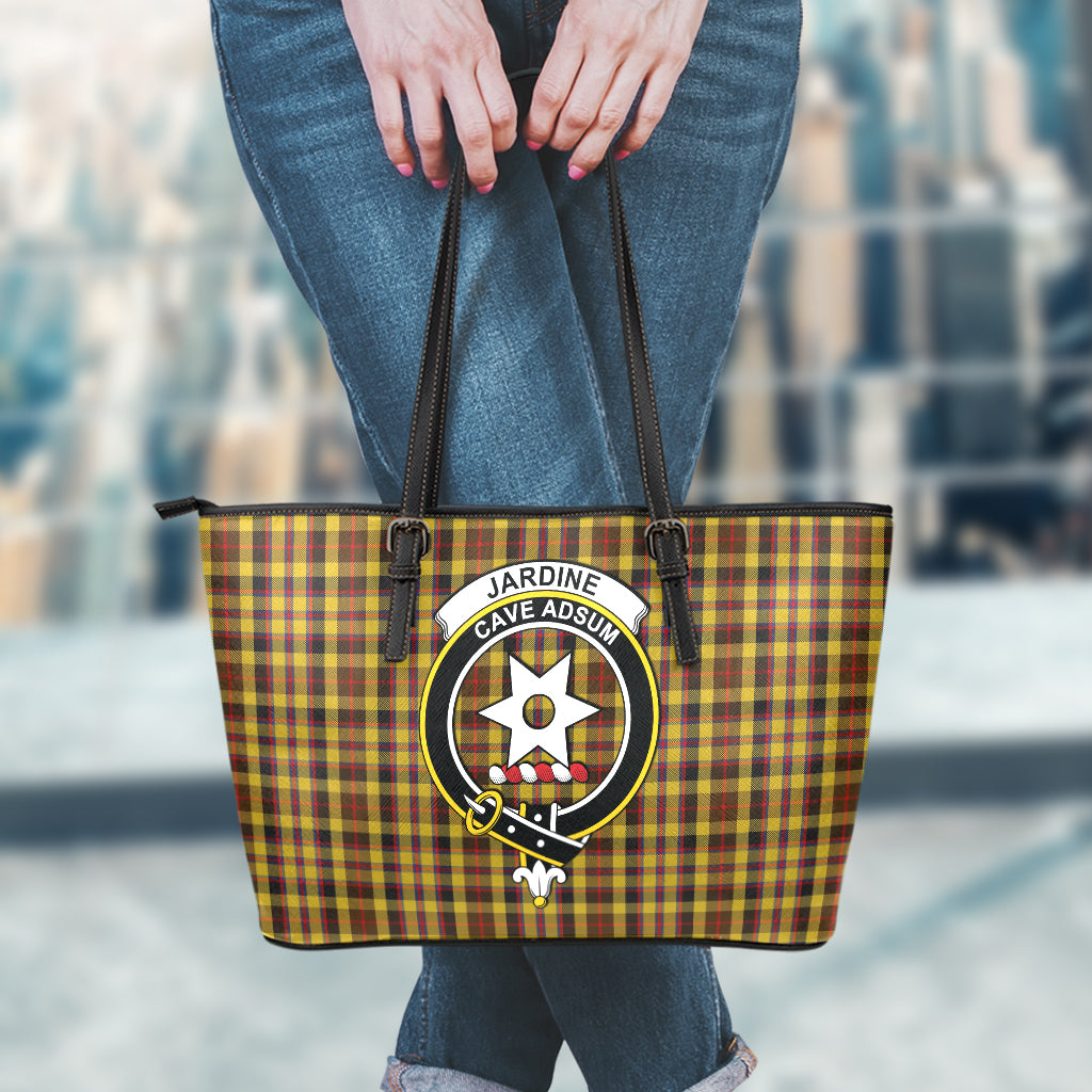 Jardine Tartan Leather Tote Bag with Family Crest - Tartan Vibes Clothing