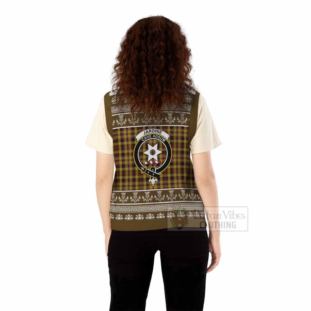 Jardine Clan Tartan Christmas Knitted V-Neck Vest with Family Crest - Tartan Vibes Clothing