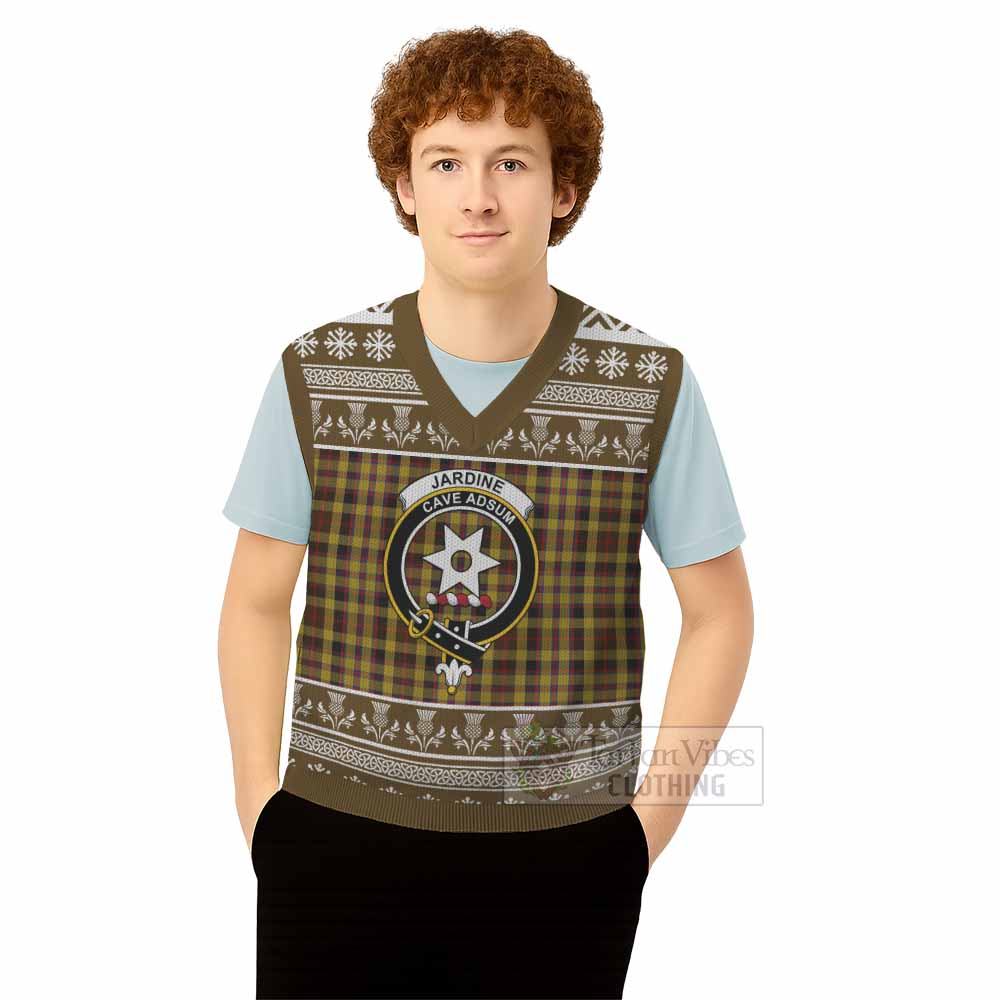Jardine Clan Tartan Christmas Knitted V-Neck Vest with Family Crest - Tartan Vibes Clothing