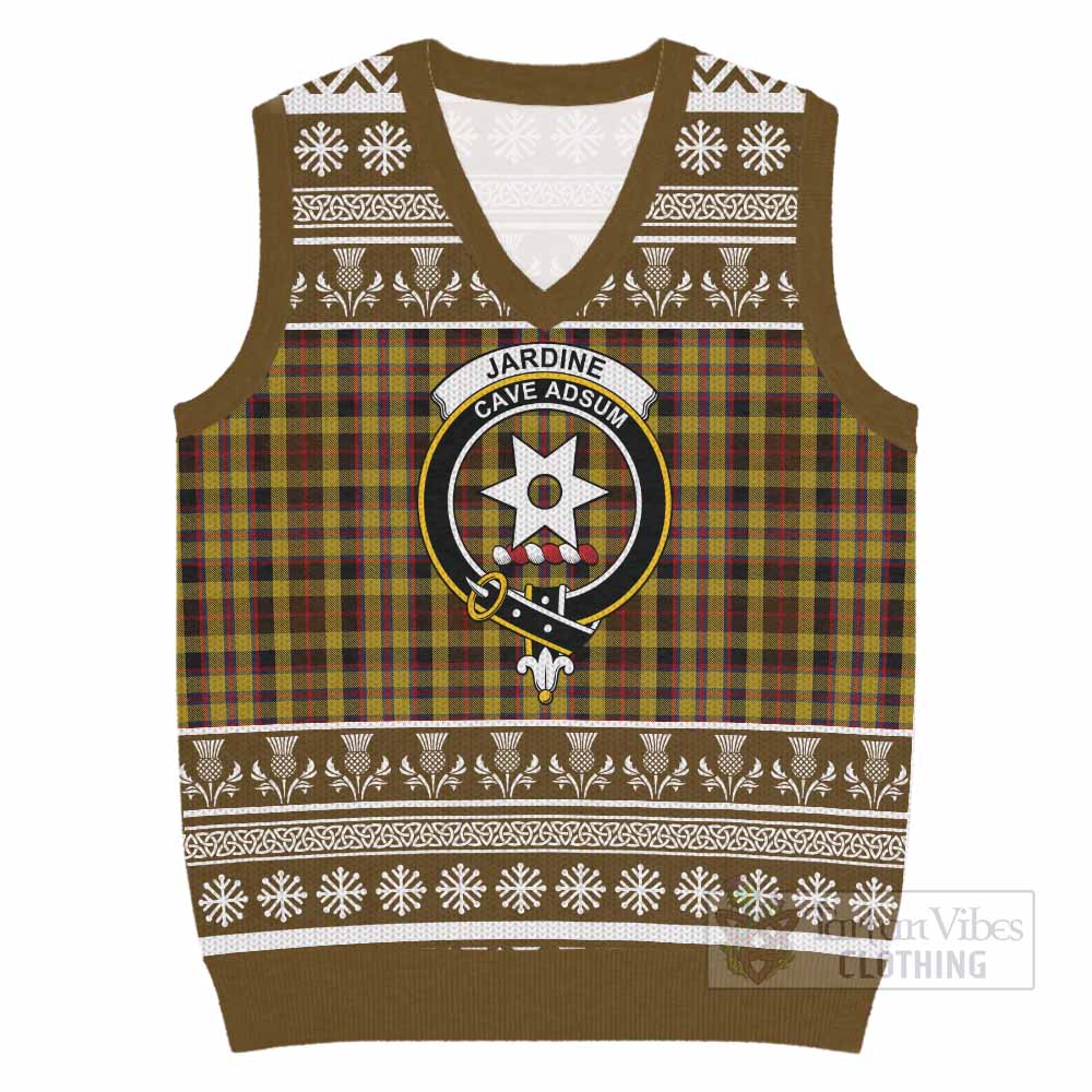 Jardine Clan Tartan Christmas Knitted V-Neck Vest with Family Crest - Tartan Vibes Clothing
