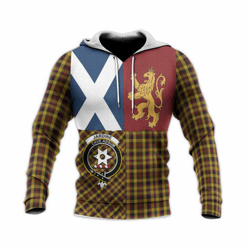 Jardine Crest Tartan Knitted Hoodie with Lion Rampant Saltire Style