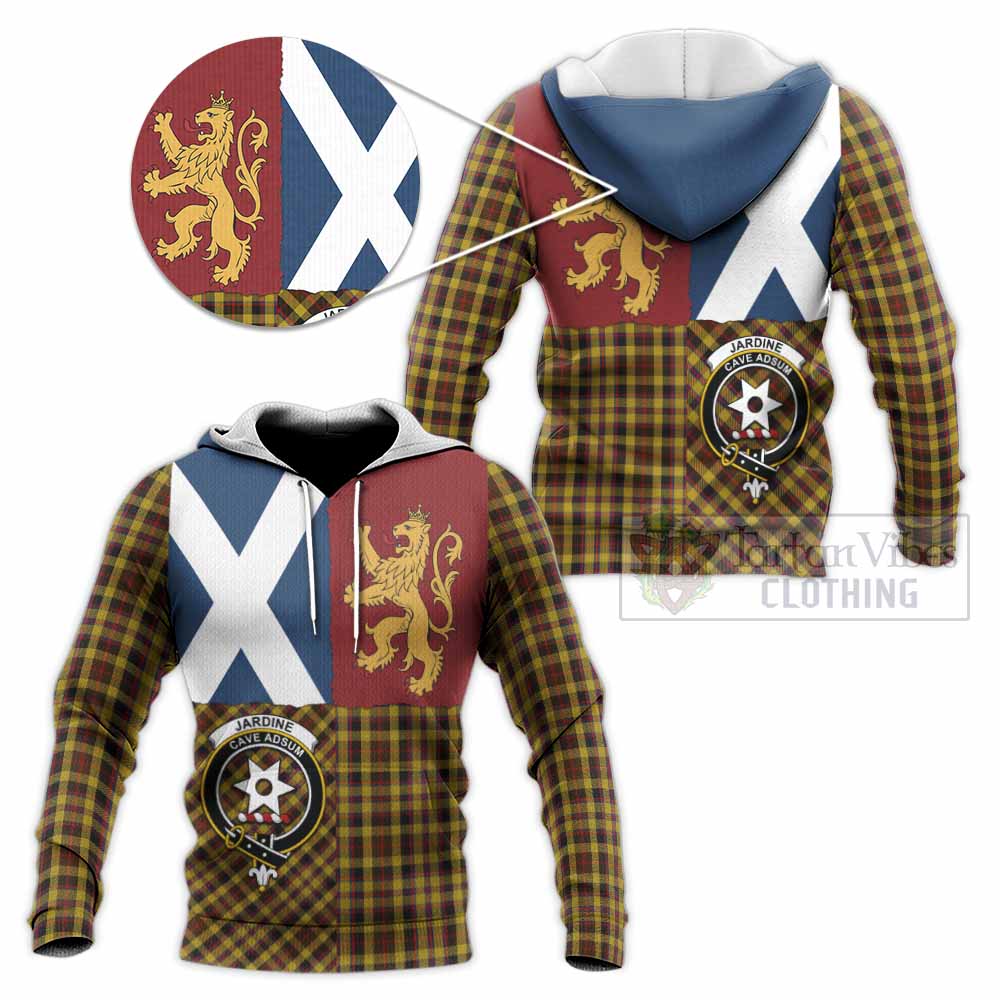 Jardine Crest Tartan Knitted Hoodie with Lion Rampant Saltire Style