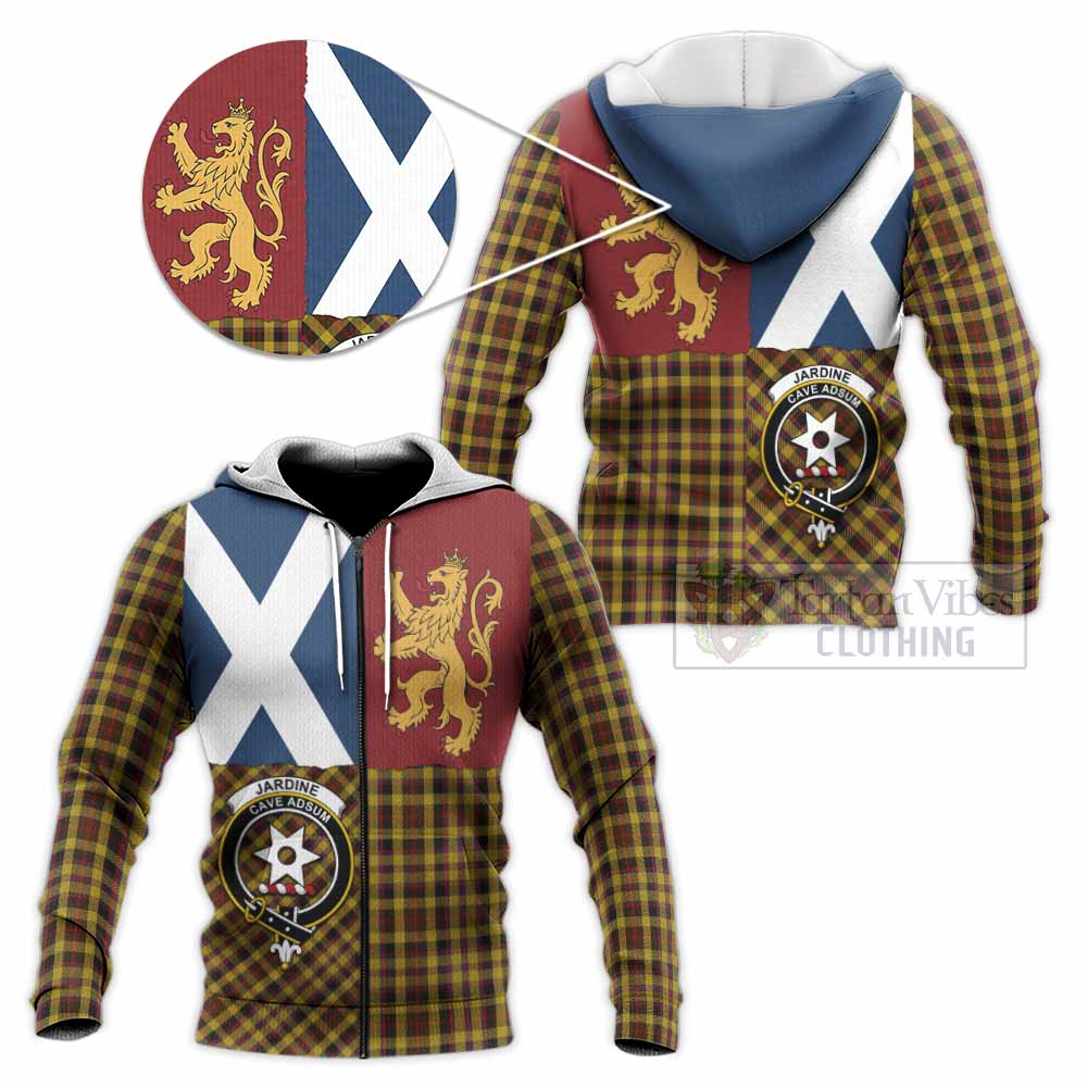 Jardine Crest Tartan Knitted Hoodie with Lion Rampant Saltire Style
