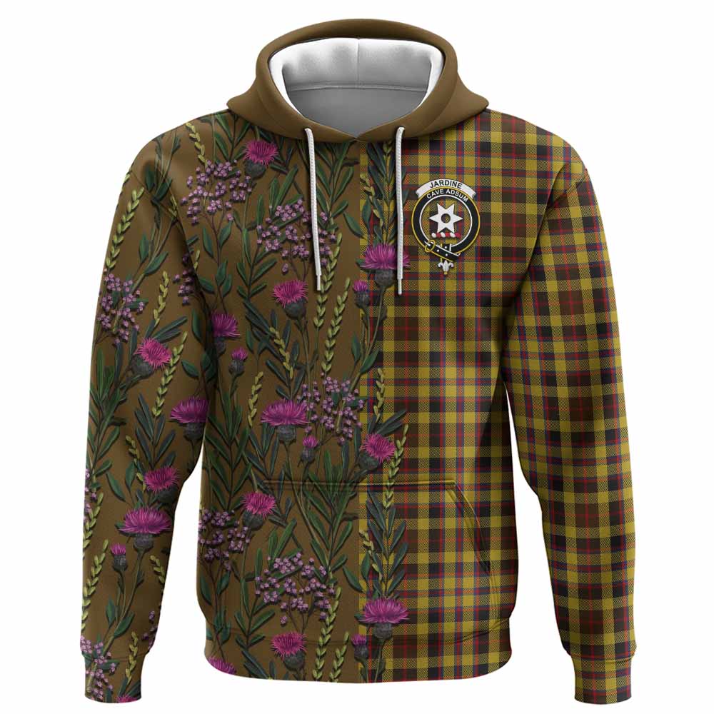 Jardine Family Crest Tartan Hoodie Scottish Thistle Flower Pattern Half Style - Tartan Vibes Clothing