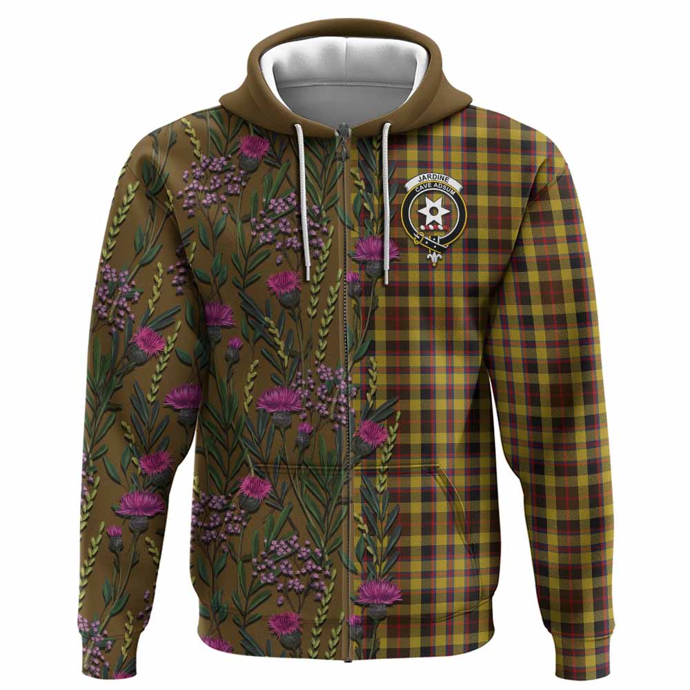 Jardine Family Crest Tartan Hoodie Scottish Thistle Flower Pattern Half Style - Tartan Vibes Clothing