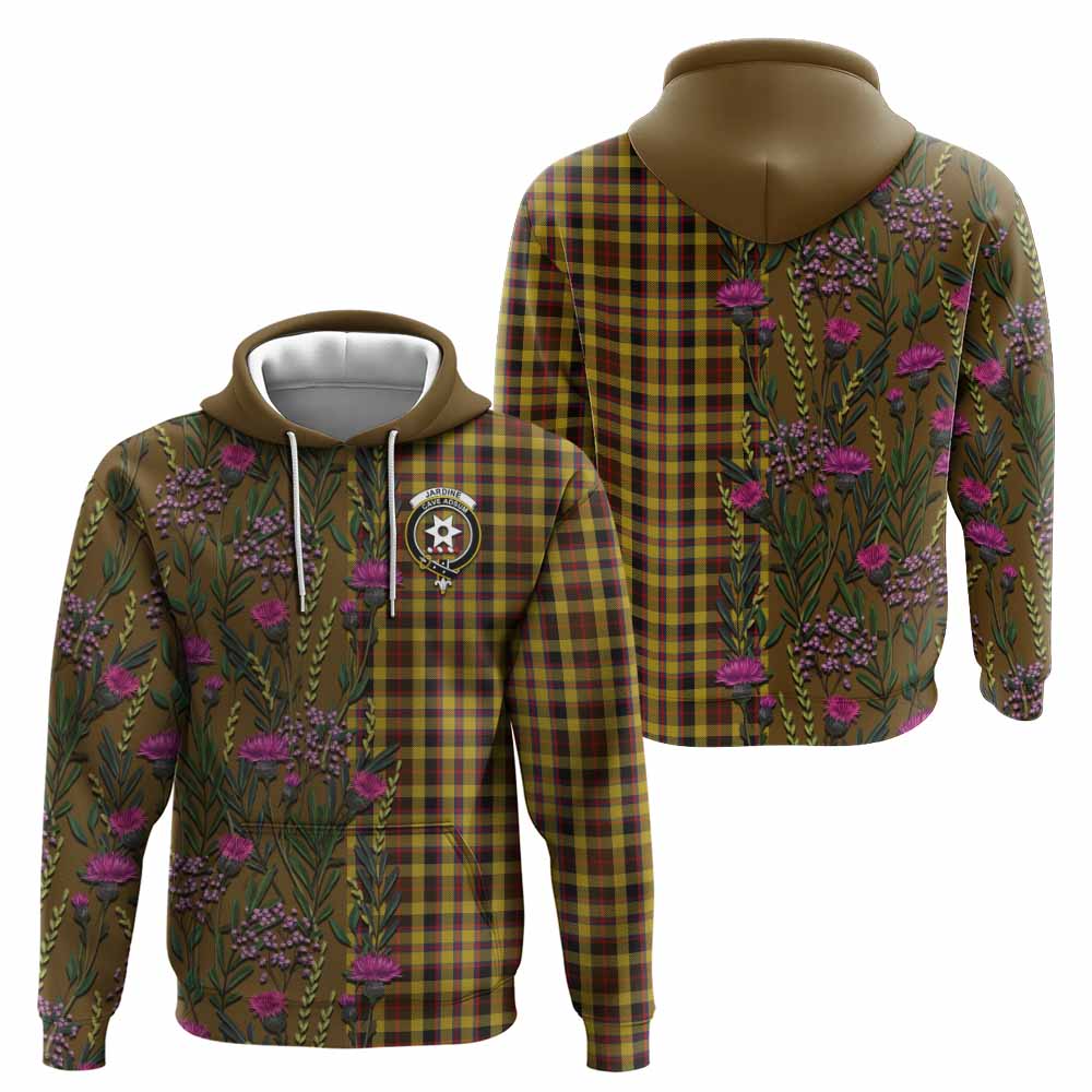 Jardine Family Crest Tartan Hoodie Scottish Thistle Flower Pattern Half Style - Tartan Vibes Clothing