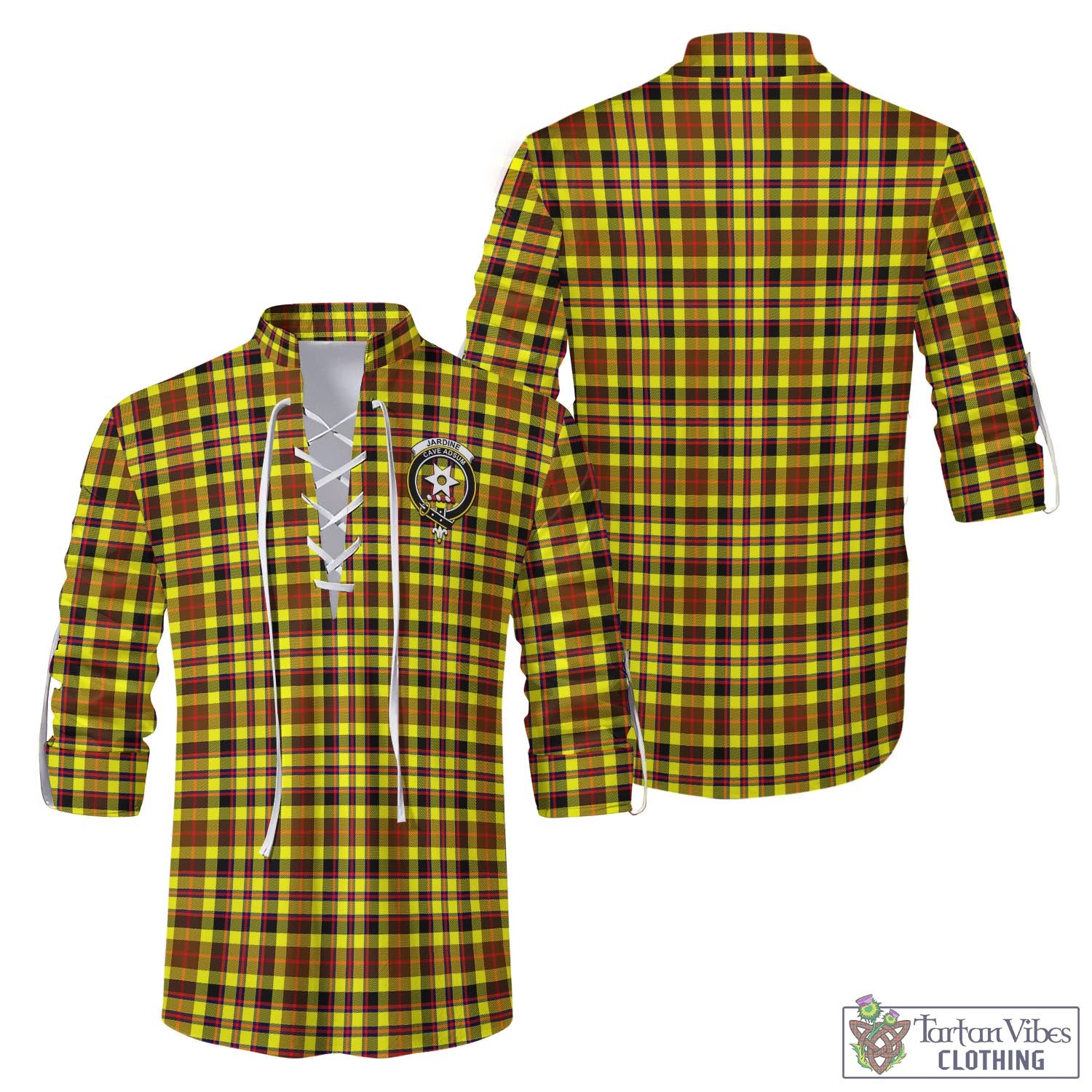 Tartan Vibes Clothing Jardine Modern Tartan Men's Scottish Traditional Jacobite Ghillie Kilt Shirt with Family Crest