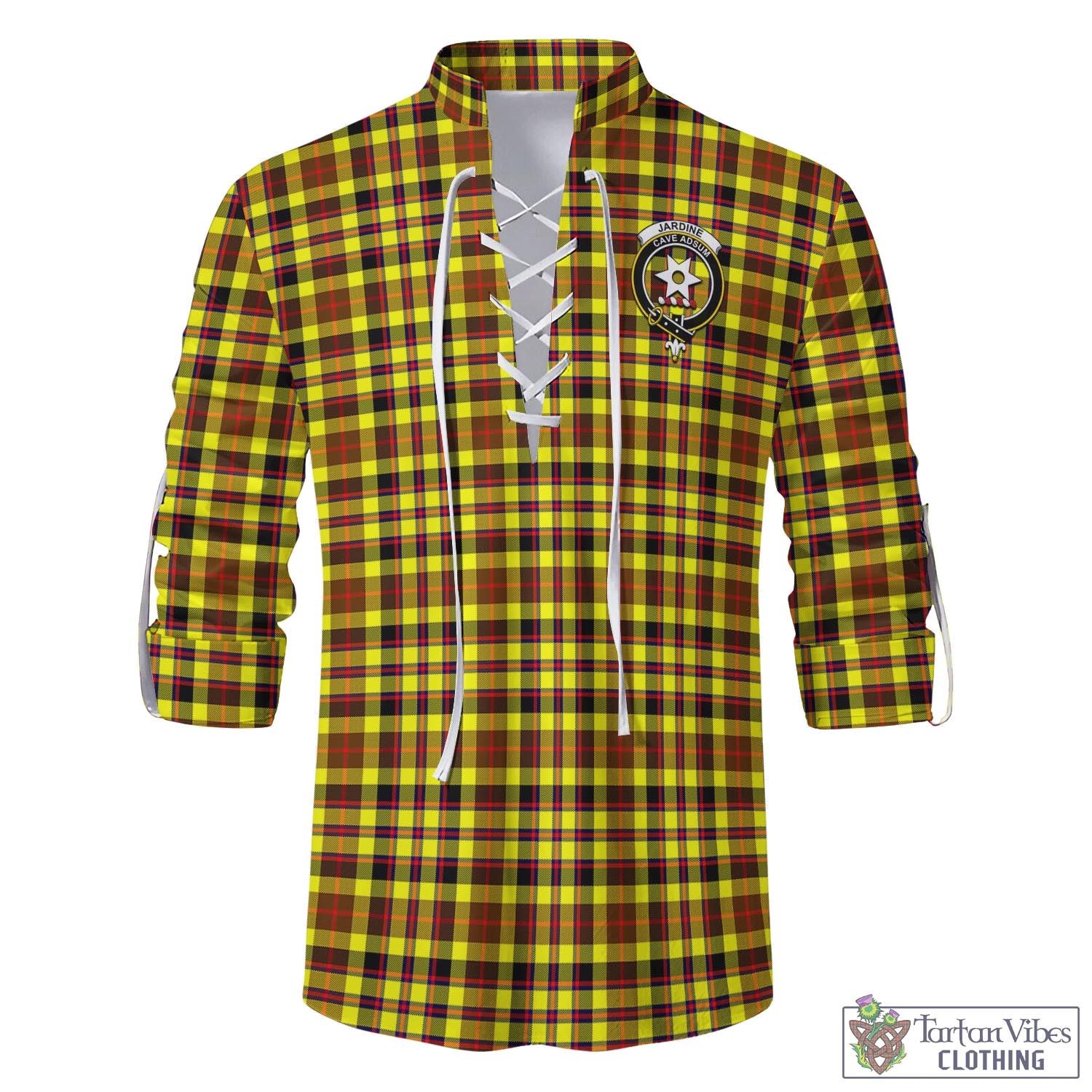 Tartan Vibes Clothing Jardine Modern Tartan Men's Scottish Traditional Jacobite Ghillie Kilt Shirt with Family Crest