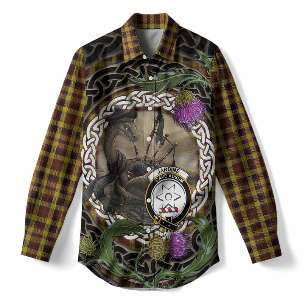Jardine Tartan Crest Bagpipe Nessie Women Casual Shirt Scottish Loch Ness Monster Celtic Thistle