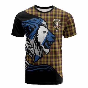 Jardine Tartan Crest Cotton T-shirt Scottish Golden Lions Wave Flow