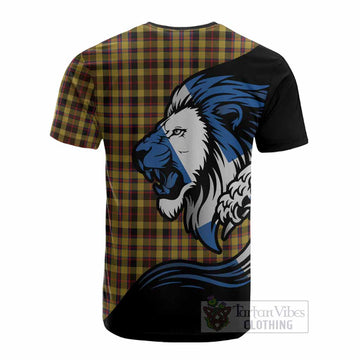 Jardine Tartan Crest Cotton T-shirt Scottish Golden Lions Wave Flow