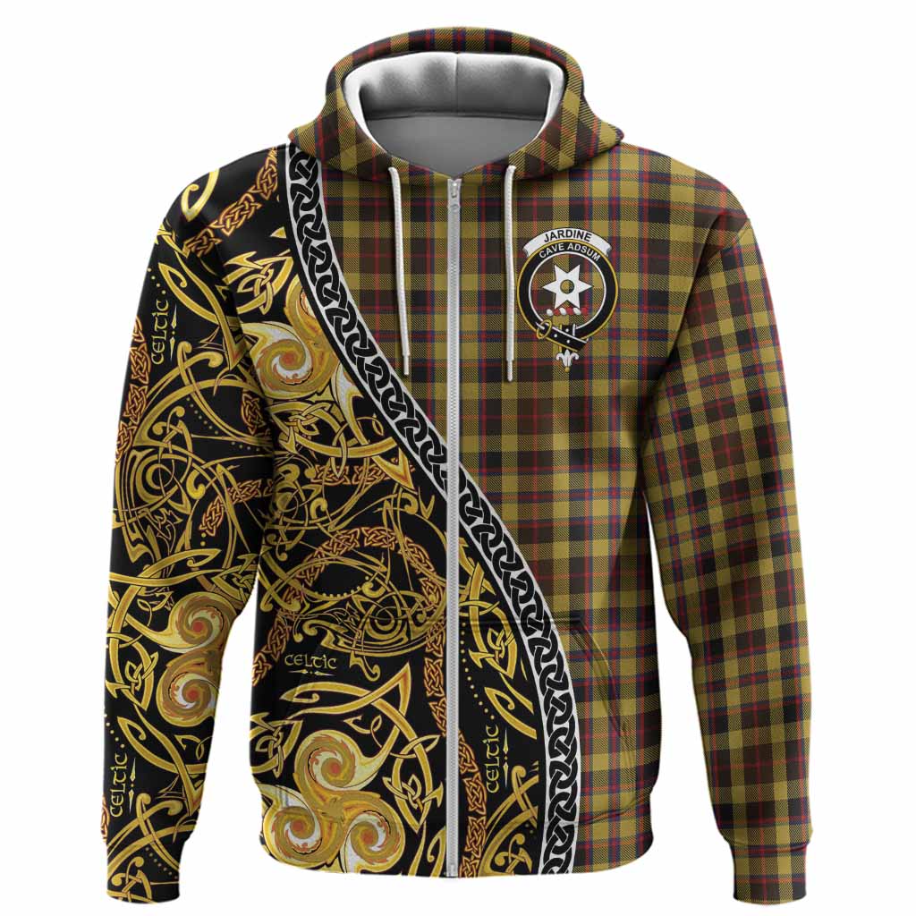 Jardine Tartan Crest Hoodie Celtic Knot and Triple Trickle Spiral Symbols