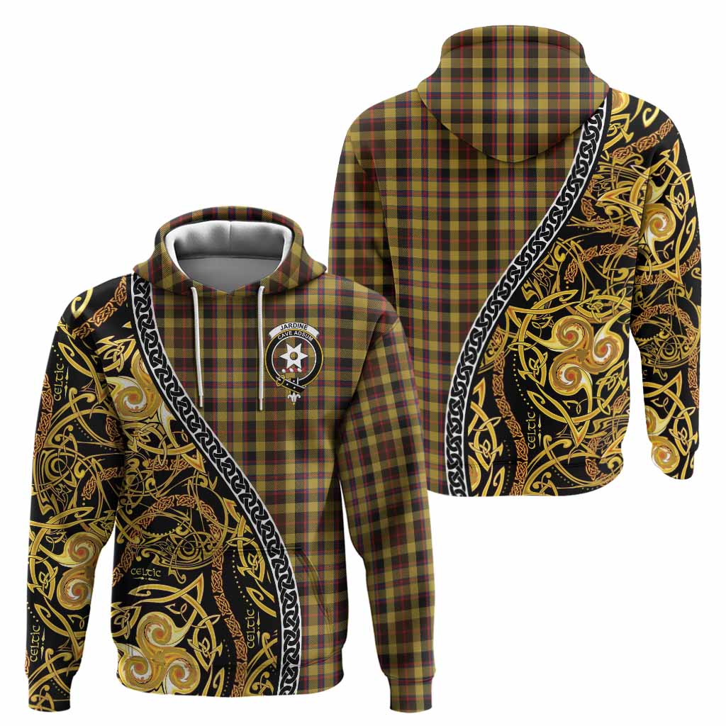 Jardine Tartan Crest Hoodie Celtic Knot and Triple Trickle Spiral Symbols