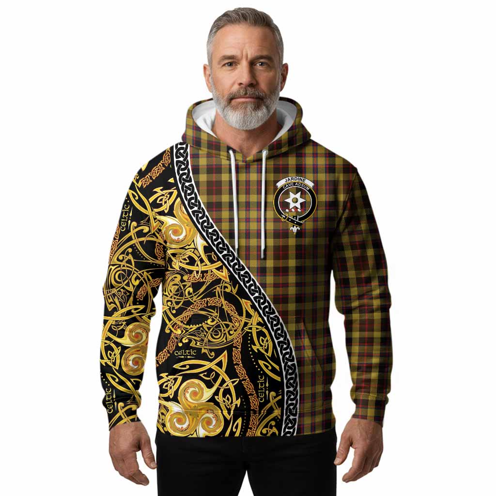 Jardine Tartan Crest Hoodie Celtic Knot and Triple Trickle Spiral Symbols