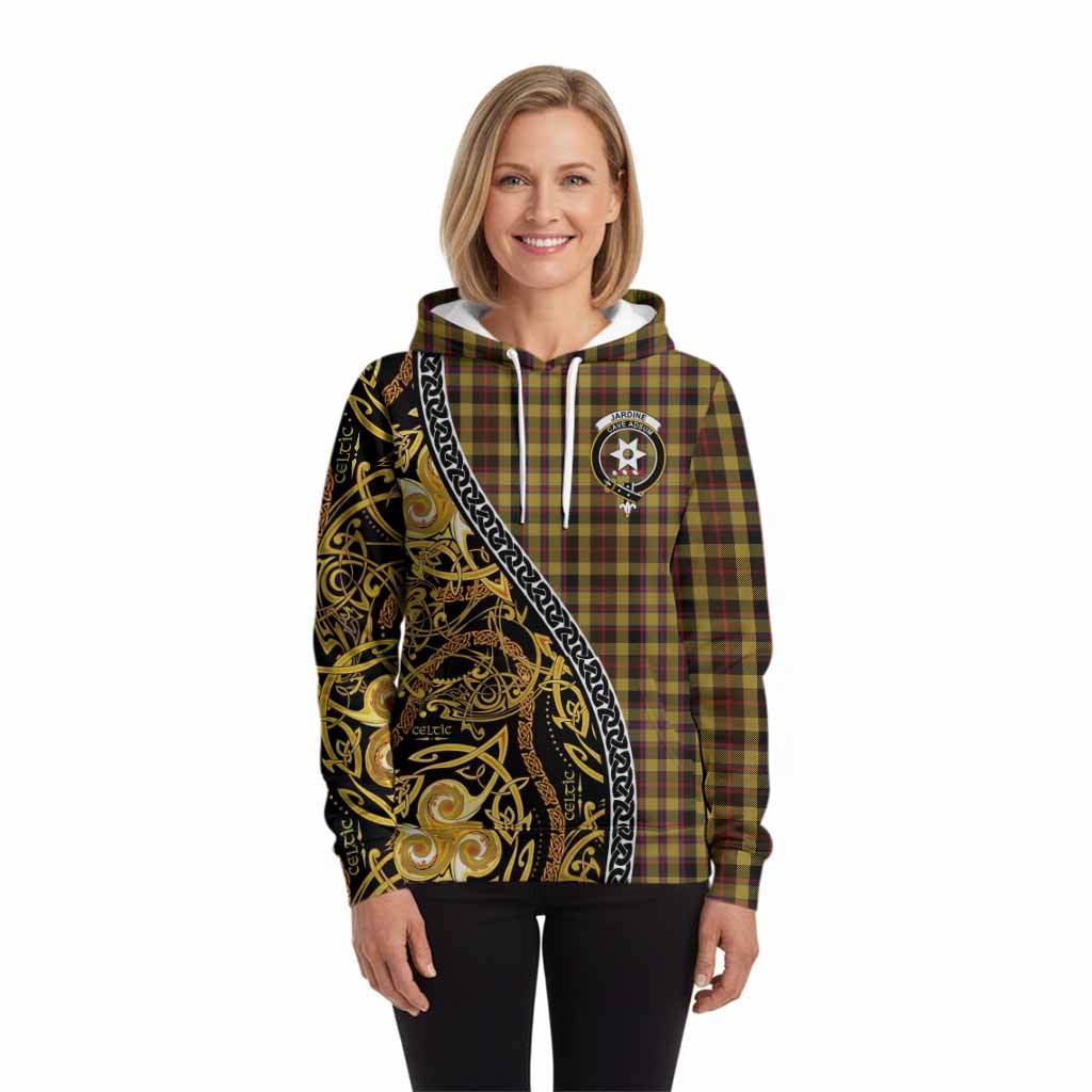 Jardine Tartan Crest Hoodie Celtic Knot and Triple Trickle Spiral Symbols