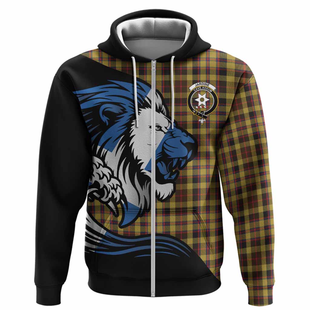 Jardine Tartan Crest Hoodie Scottish Golden Lions Wave Flow