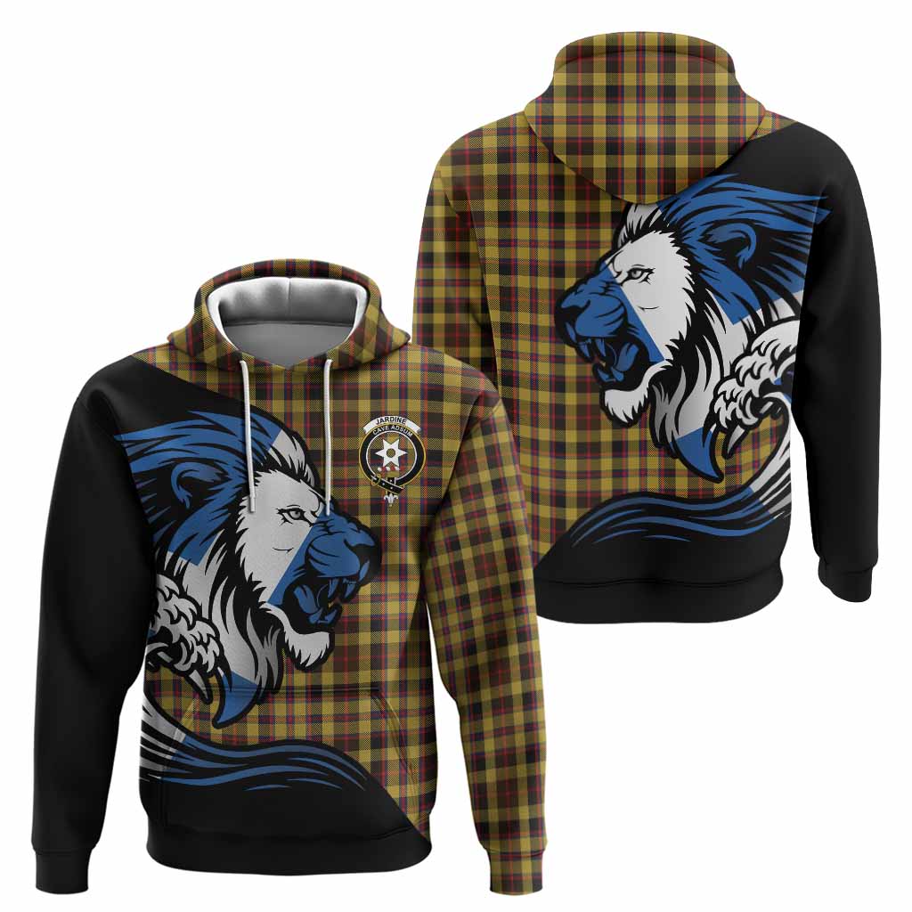 Jardine Tartan Crest Hoodie Scottish Golden Lions Wave Flow