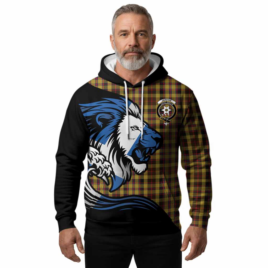 Jardine Tartan Crest Hoodie Scottish Golden Lions Wave Flow