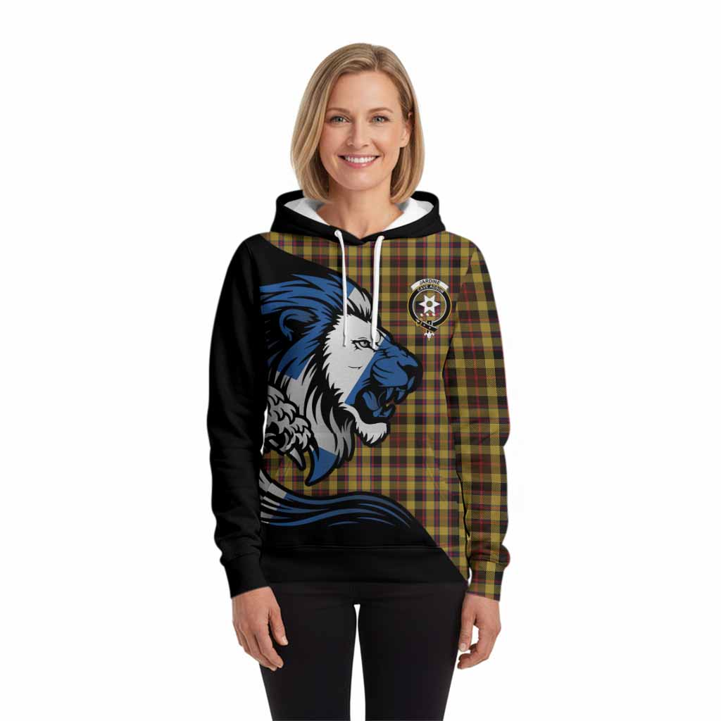 Jardine Tartan Crest Hoodie Scottish Golden Lions Wave Flow