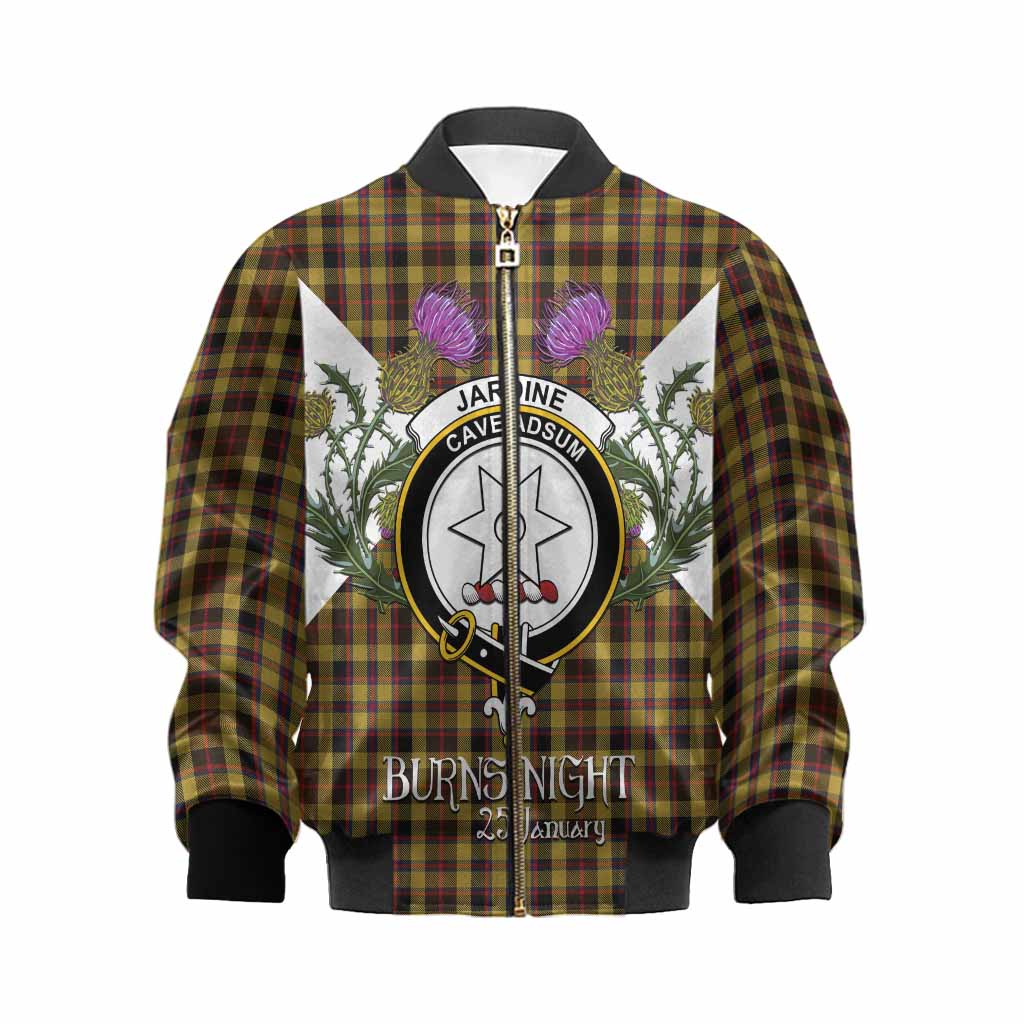 Jardine Tartan Family Crest Kid Bomber Jacket Scottish Burns Night Thistle Floral