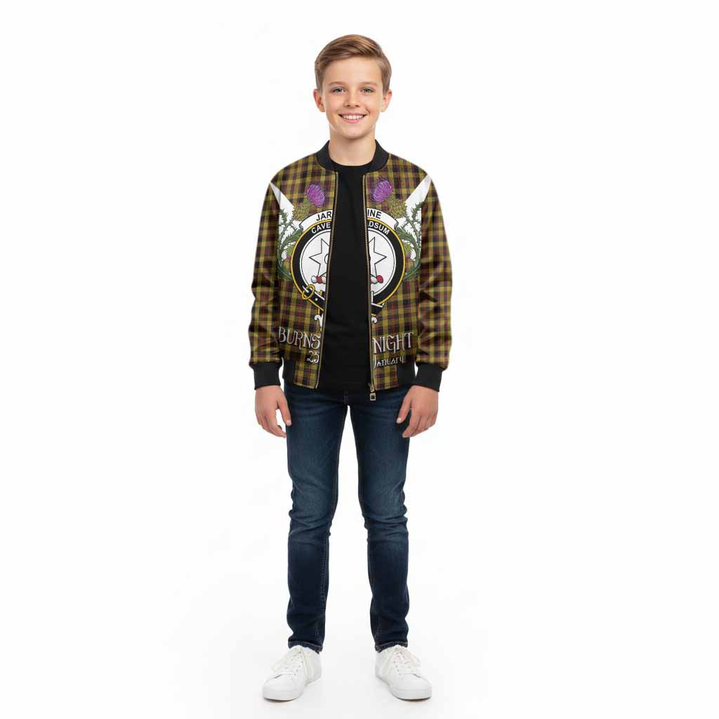 Jardine Tartan Family Crest Kid Bomber Jacket Scottish Burns Night Thistle Floral