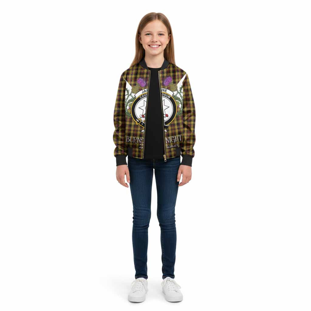 Jardine Tartan Family Crest Kid Bomber Jacket Scottish Burns Night Thistle Floral
