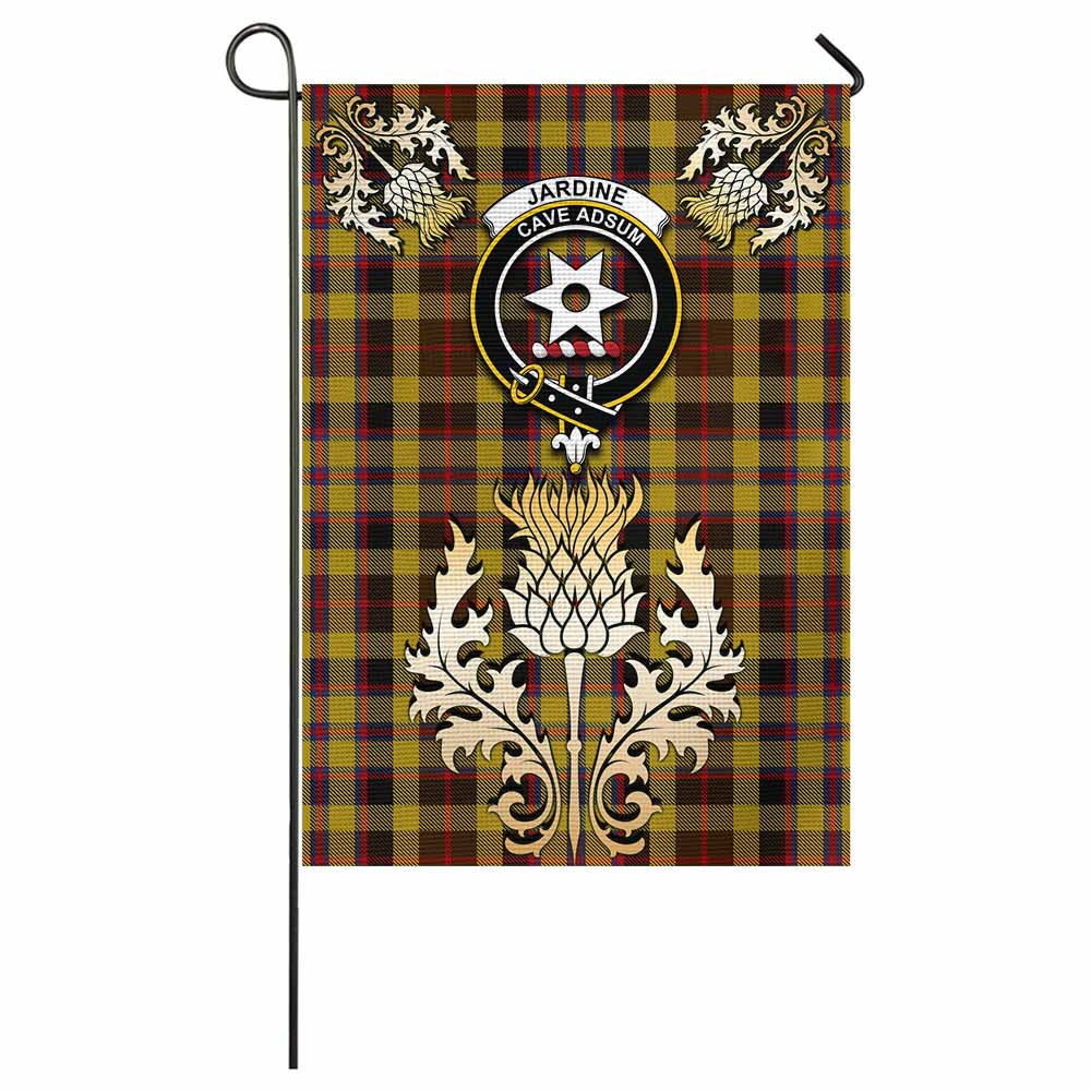 Jardine Tartan Garden Flag with Golden Regal Scottish Thistle Emblem - Tartan Vibes Clothing