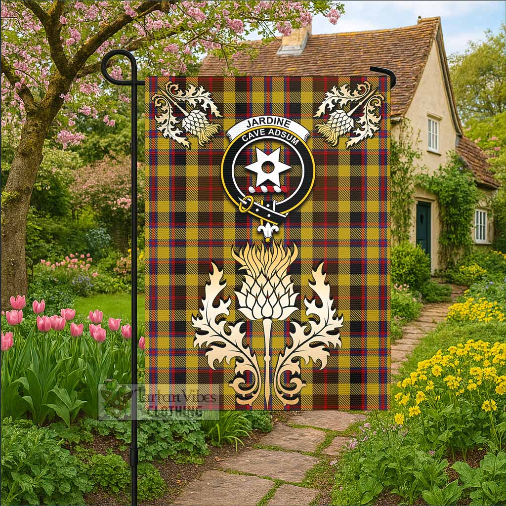Jardine Tartan Garden Flag with Golden Regal Scottish Thistle Emblem - Tartan Vibes Clothing