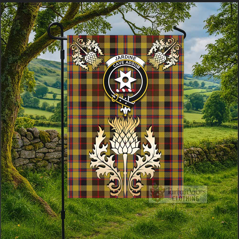 Jardine Tartan Garden Flag with Golden Regal Scottish Thistle Emblem - Tartan Vibes Clothing