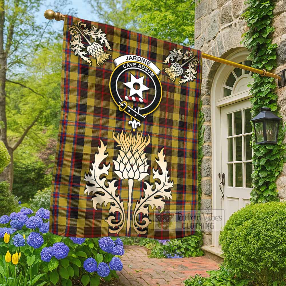 Jardine Tartan Garden Flag with Golden Regal Scottish Thistle Emblem - Tartan Vibes Clothing