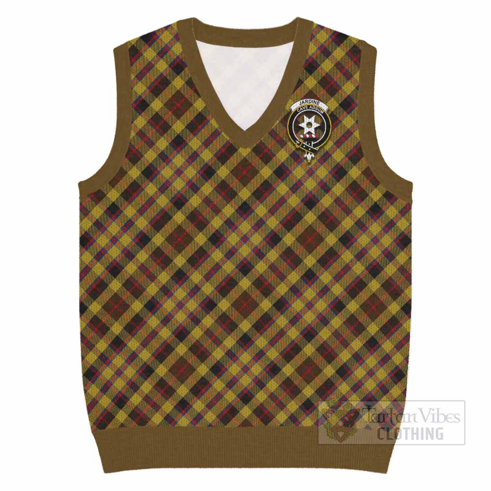 Jardine Tartan Knitted V-Neck Vest with Family Crest Cross Style
