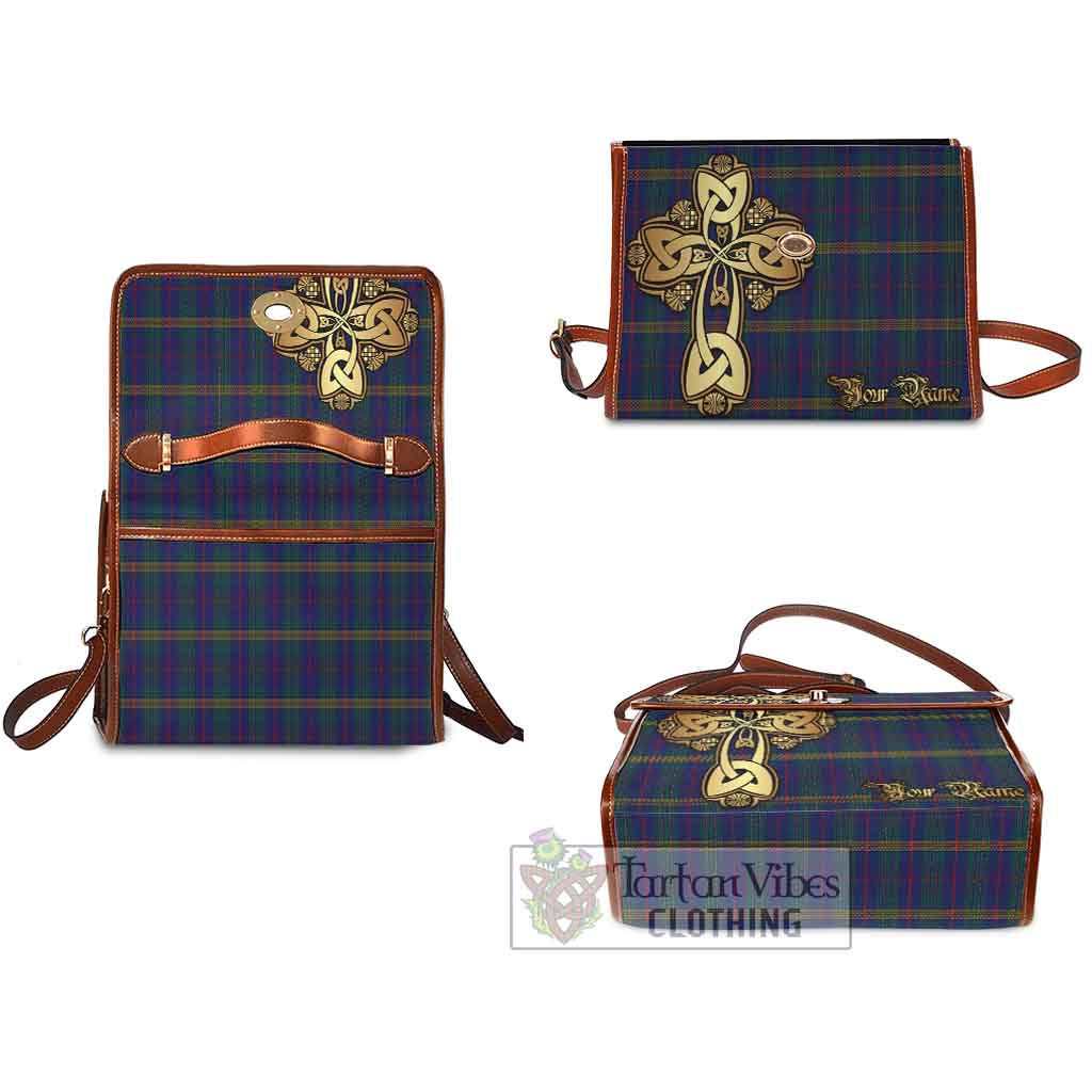 Tartan Vibes Clothing Jenkins of Wales Tartan Waterproof Canvas Bag Golden Thistle Celtic Cross Style
