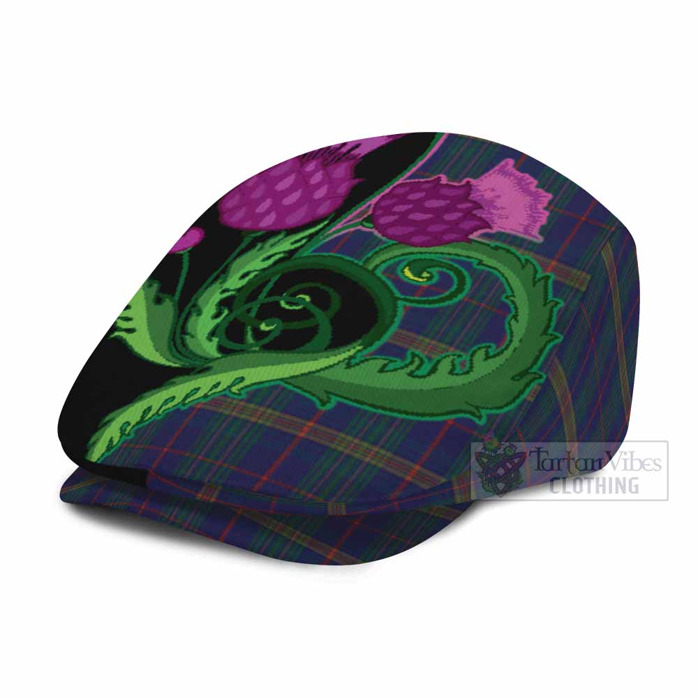 Jenkins of Wales Tartan Flat Cap, Jeff Cap Traditional Scottish Thistle