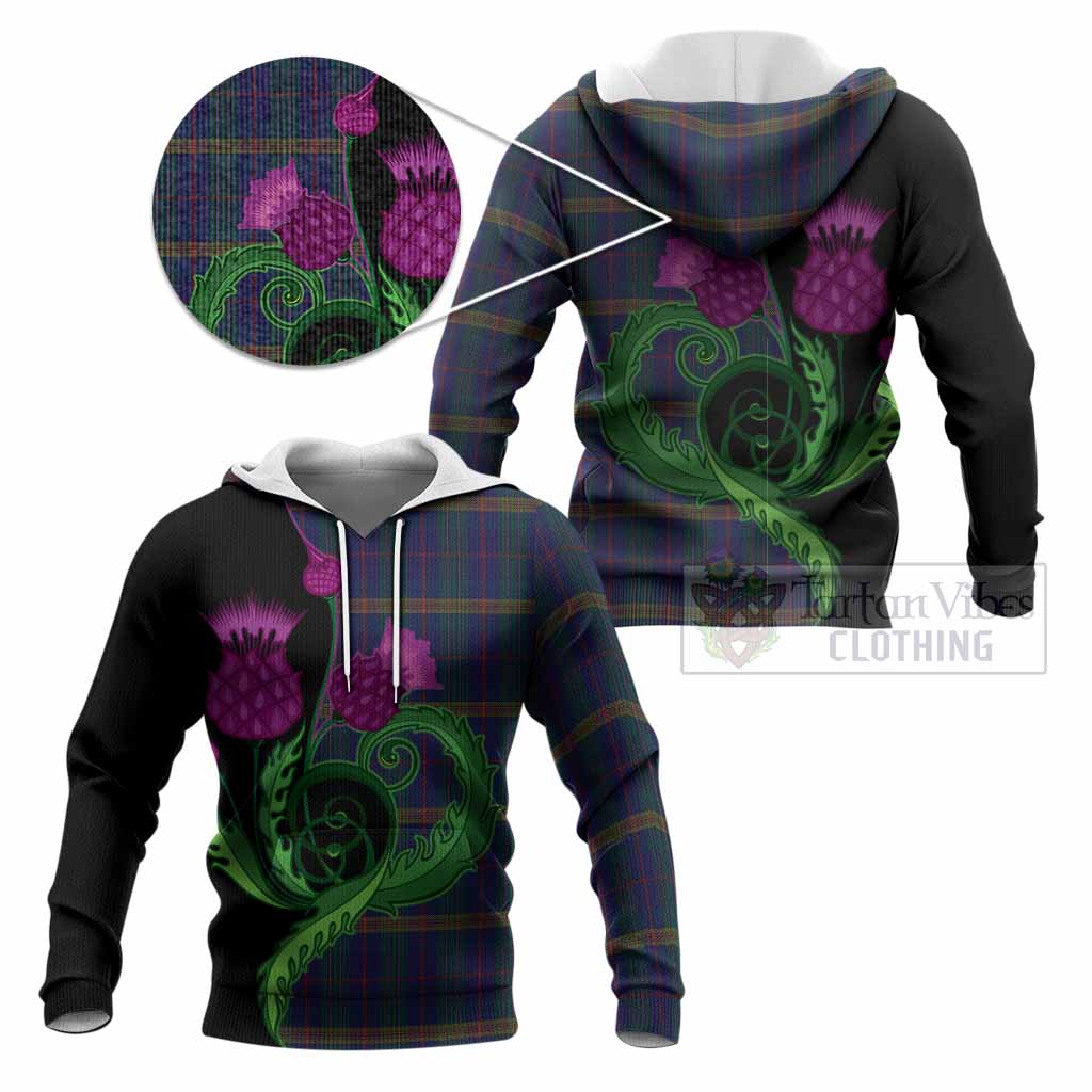 Jenkins of Wales Tartan Knitted Hoodie Traditional Scottish Thistle