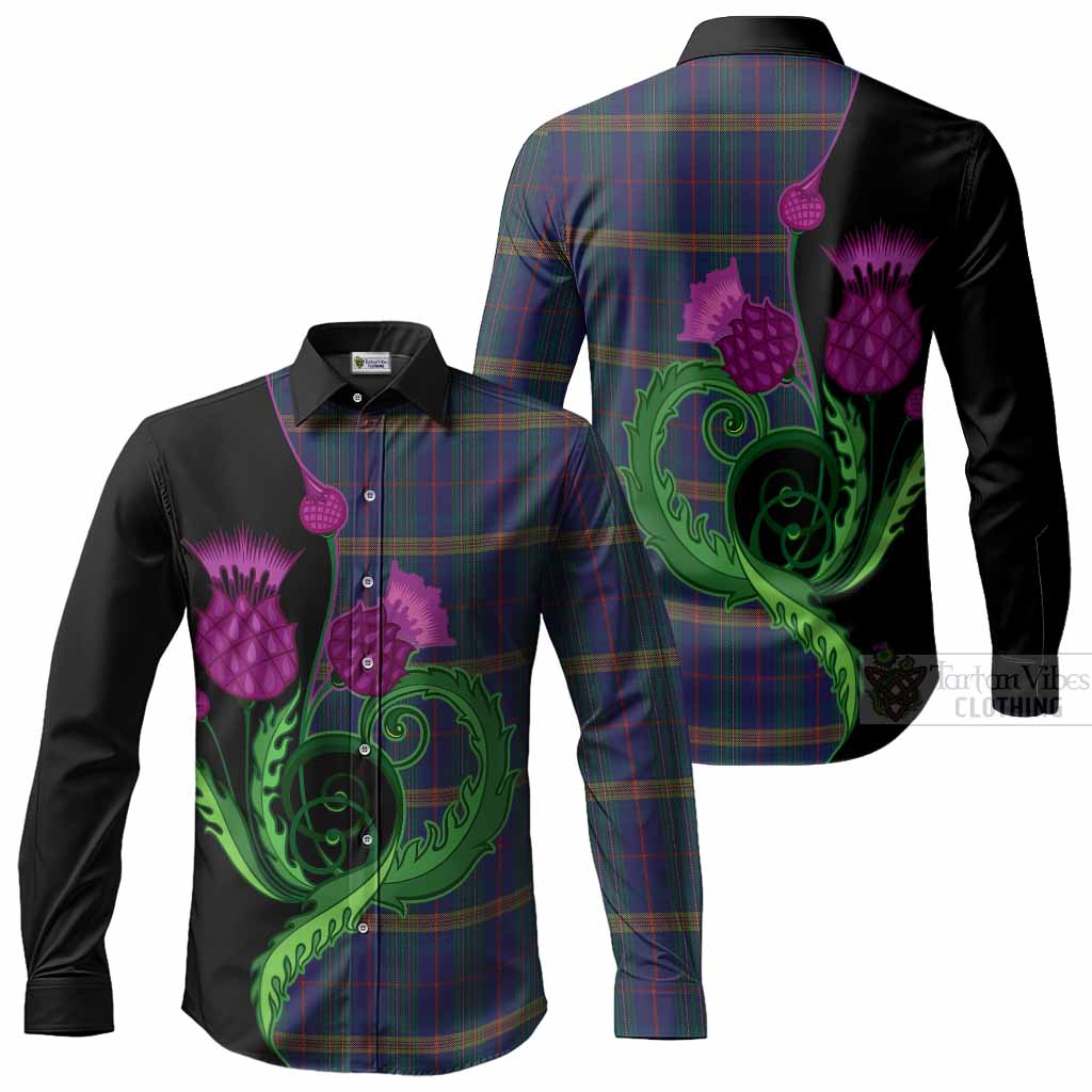 Jenkins of Wales Tartan Long Sleeve Button Shirts Traditional Scottish Thistle