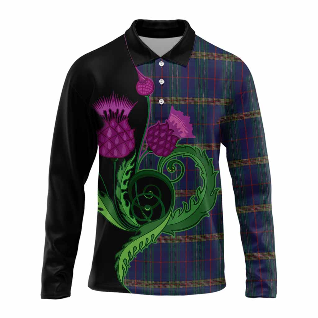 Jenkins of Wales Tartan Long Sleeve Polo Shirt Traditional Scottish Thistle