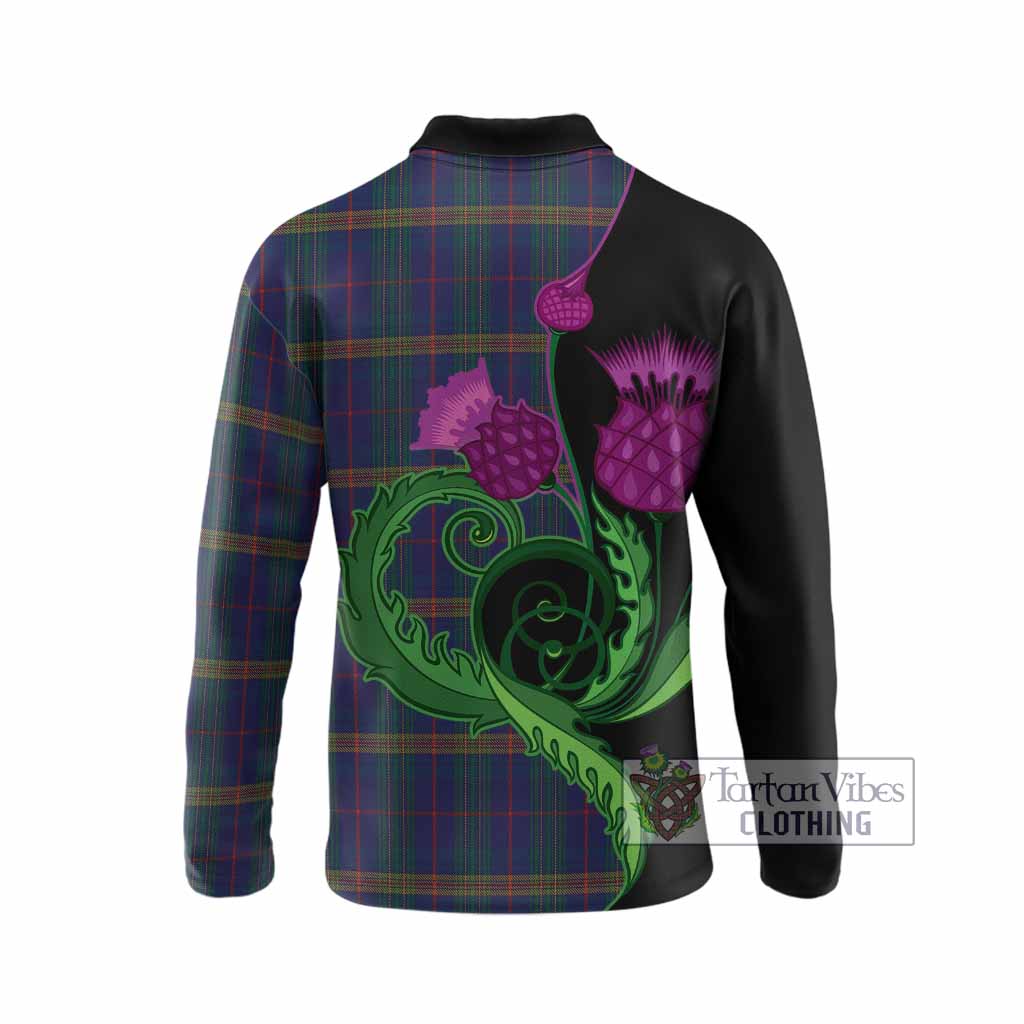 Jenkins of Wales Tartan Long Sleeve Polo Shirt Traditional Scottish Thistle