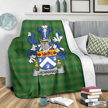 Tartan Vibes Clothing Jennings Irish Clan Tartan Blanket with Coat of Arms